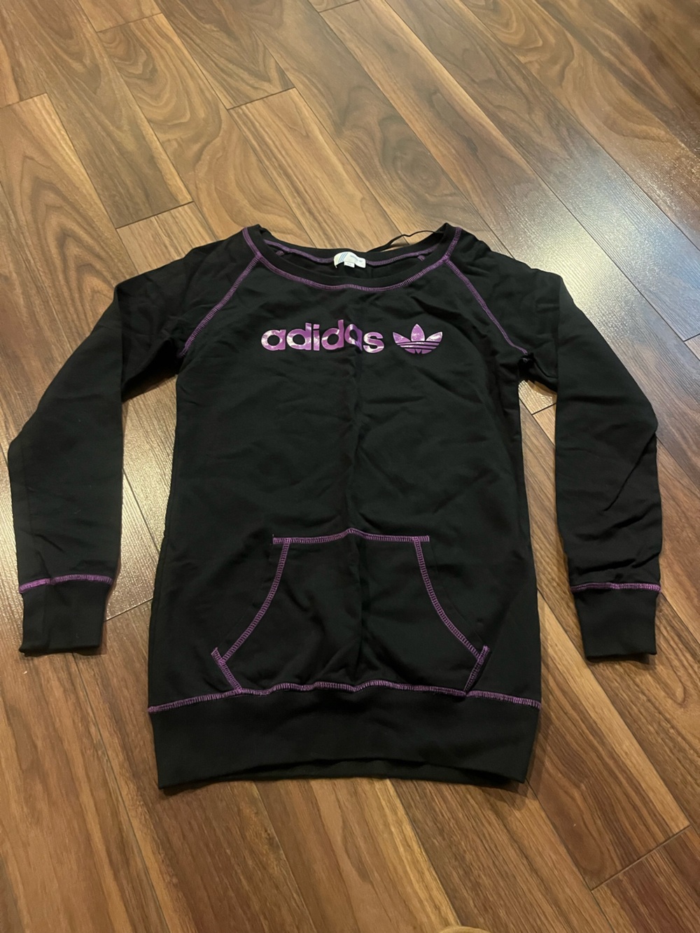 adidas Black Pullover Hoodie with Purple Trim
